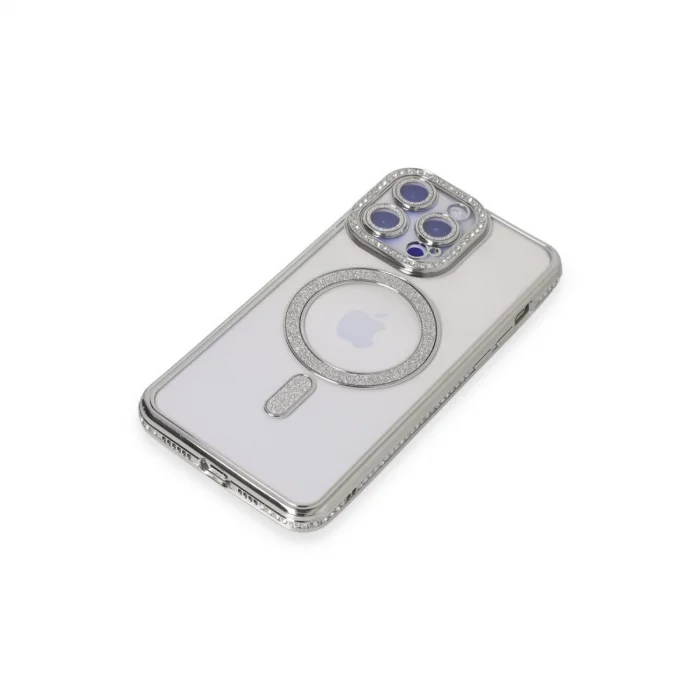 İphone 14 Pro Kılıf Joke Simli Magneticsafe Kılıf - Gümüş