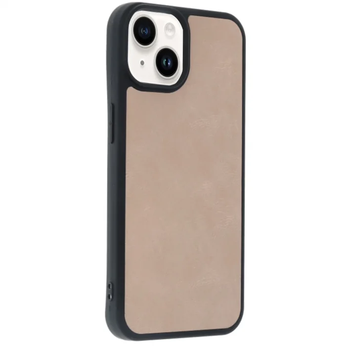 İphone 15 Kılıf Aras Deri Kapak - Pudra