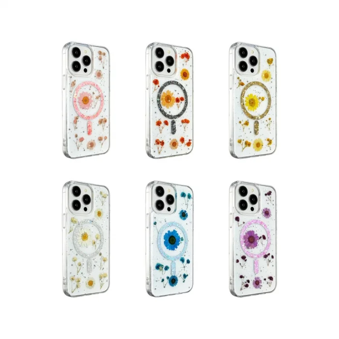 İphone 15 Pro Max Kılıf Daisy Simli Magsafe Kapak - Gold