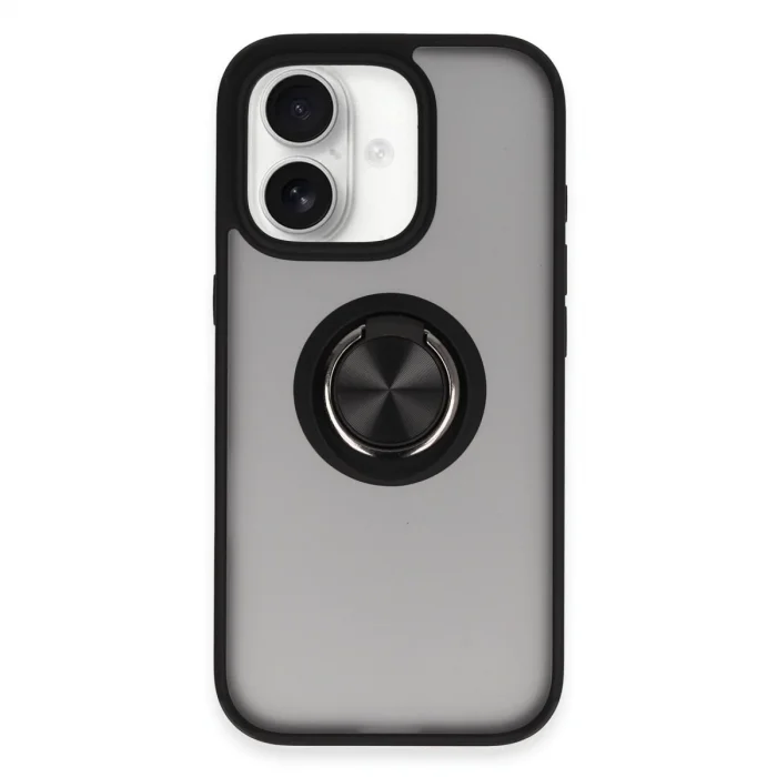 İphone 16 Kılıf Montreal Yüzüklü Silikon Kapak - Siyah