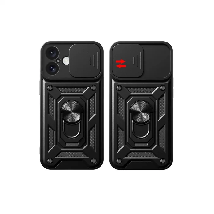 İphone 16 Kılıf Pars Lens Yüzüklü Silikon - Siyah