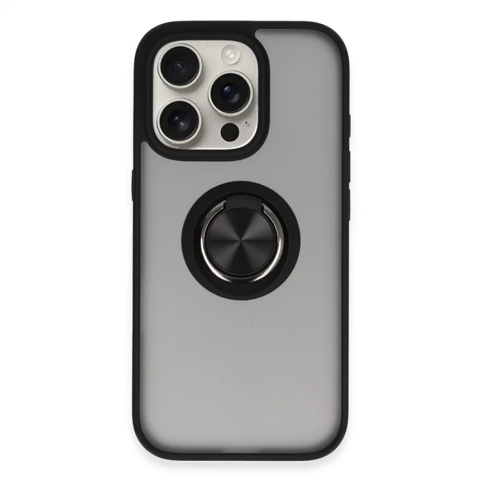 İphone 16 Pro Kılıf Montreal Yüzüklü Silikon Kapak - Siyah