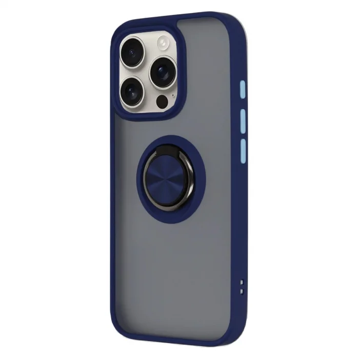 İphone 16 Pro Max Kılıf Montreal Yüzüklü Silikon Kapak - Lacivert