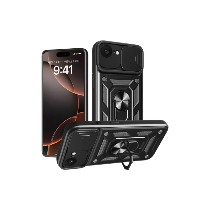 İphone 16e Kılıf Pars Lens Yüzüklü Silikon - Siyah