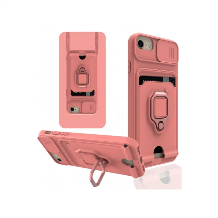 İphone 7 Kılıf Zuma Kartvizitli Yüzüklü Silikon - Pembe