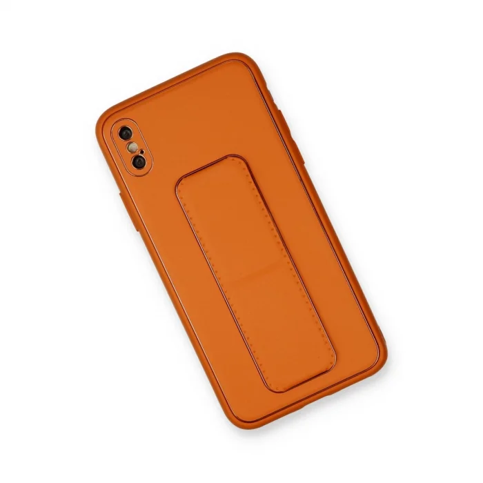 İphone Xs Max Kılıf Coco Deri Standlı Kapak - Turuncu