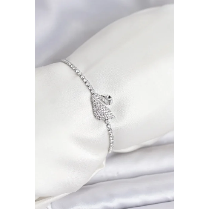 Kuğu Model Zirkon Taşlı Gümüş Renk Asansörlü Su Yolu Bileklik