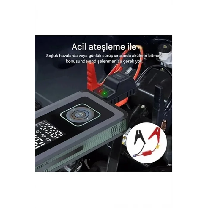 Multi Function Jump Ter Şarjlı Lastik Şişirme Pompası Akü Takviye Acil Durum Led Işık