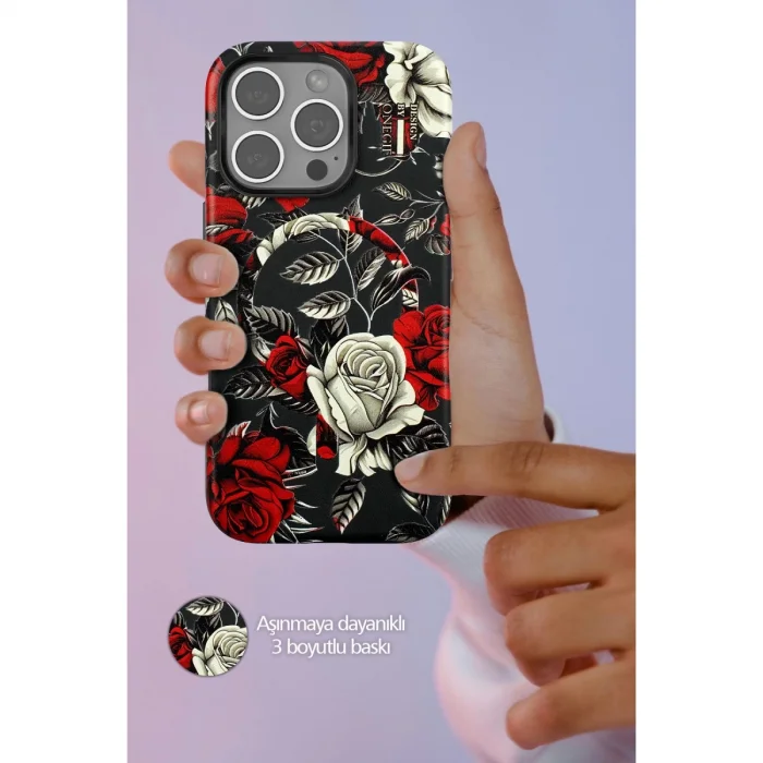 Onegif İphone 16 Pro Flower Series Magsafe Kapak - Gri