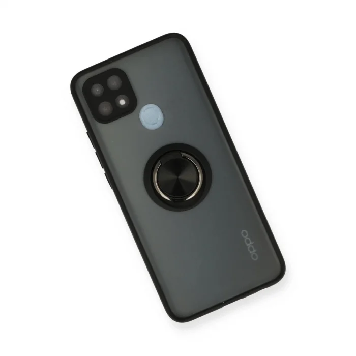 Oppo A15 Kılıf Montreal Yüzüklü Silikon Kapak - Siyah