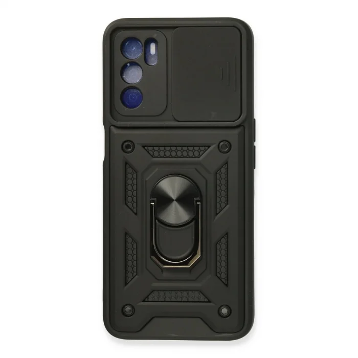 Oppo A16 Kılıf Pars Lens Yüzüklü Silikon - Siyah