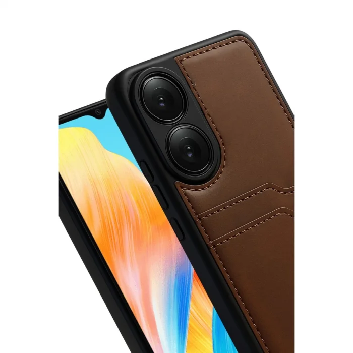 Oppo A38 Sara Kartvizitli Deri Kılıf - Taba