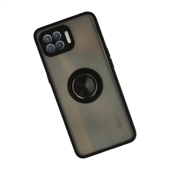 Oppo Reno 4 Lite Kılıf Montreal Yüzüklü Silikon Kapak - Siyah