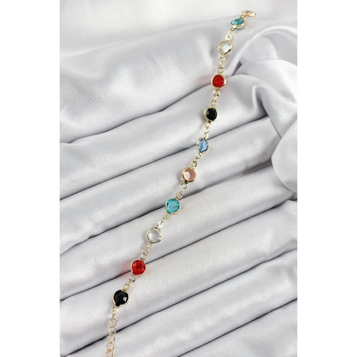 Pirinç Asorti Model Gold Renk Zirkon Taşlı Kadın Bileklik