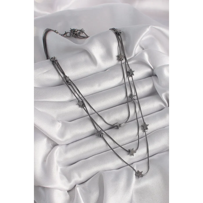 Pirinç Füme Renk 3Lü Yıldız Model Kadın Kolye