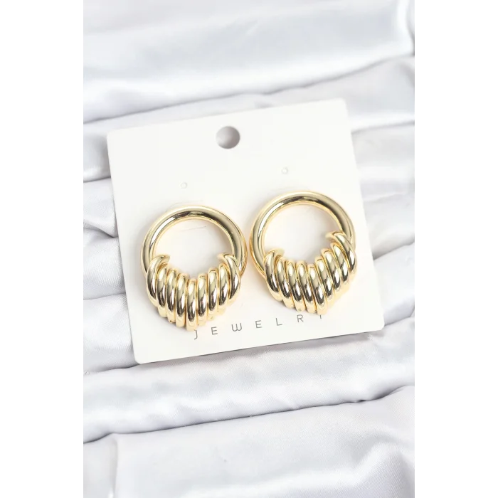 Pirinç Gold Renk Halka Sarmal Model Vintage Kadın Küpe