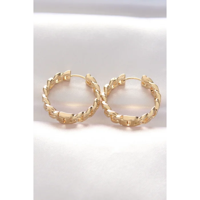 Pirinç Gold Renk Zincir Model Halka Küpe