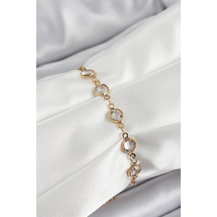 Pirinç Gold Renk Zirkon Taşlı Kadın Bileklik