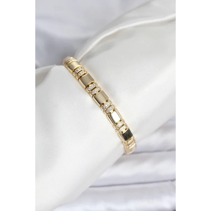 Pirinç Gold Renk Zirkon Taşlı Kadın Bileklik