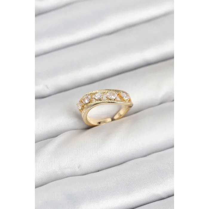 Pirinç Gold Renk Zirkon Taşlı Kadın Yüzük