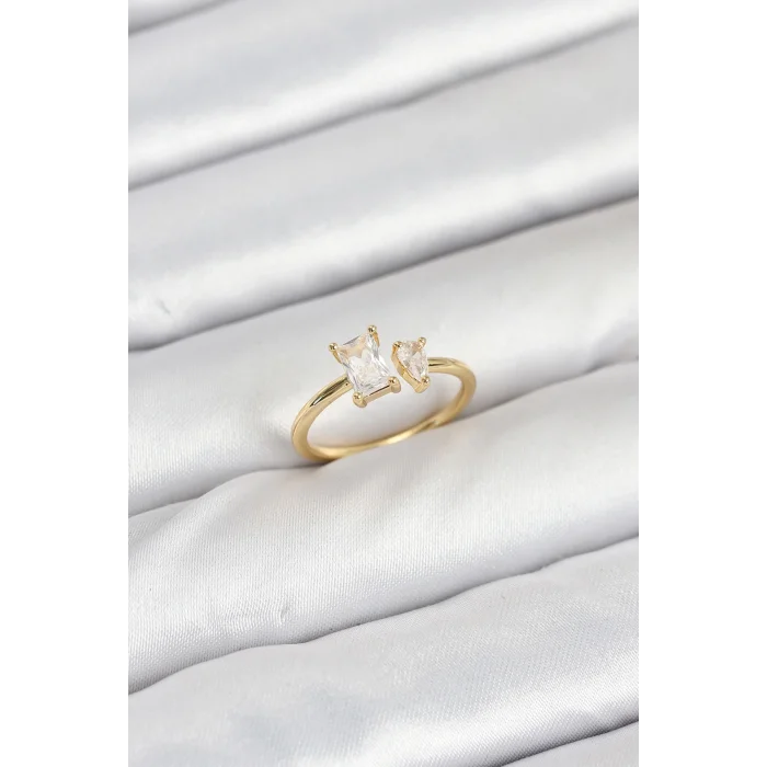 Pirinç Gold Renk Zirkon Taşlı Kadın Yüzük