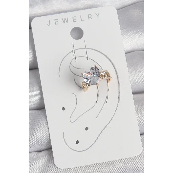 Pirinç Gold Renk Zirkon Taşlı Kalp Model Kadın Kıkırdak Küpe