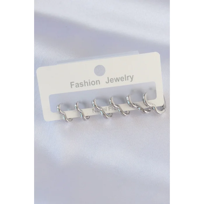 Pirinç Gümüş Renk Kalp Model Küpe Seti