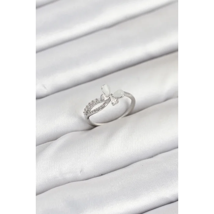 Pirinç Gümüş Renk Kelebek Zirkon Taşlı Kadın Yüzük