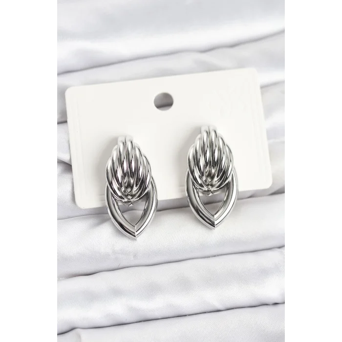 Pirinç Gümüş Renk Sarmal Damla Model Vintage Kadın Küpe