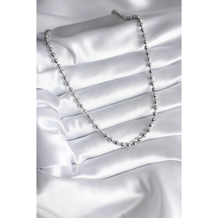 Pirinç Gümüş Renk Topçuk Detay Kadın Kolye