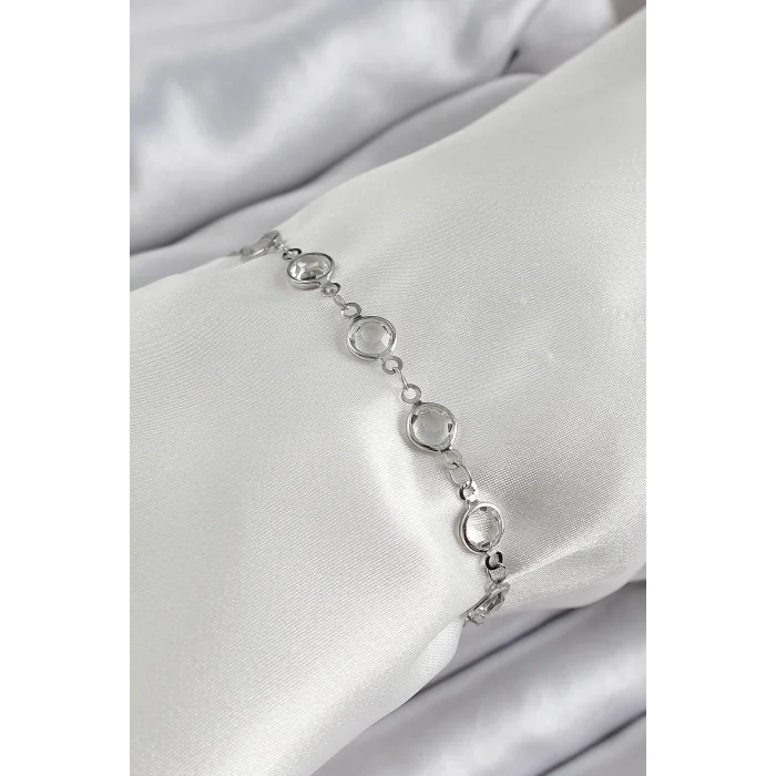 Pirinç Gümüş Renk Zirkon Taşlı Bileklik