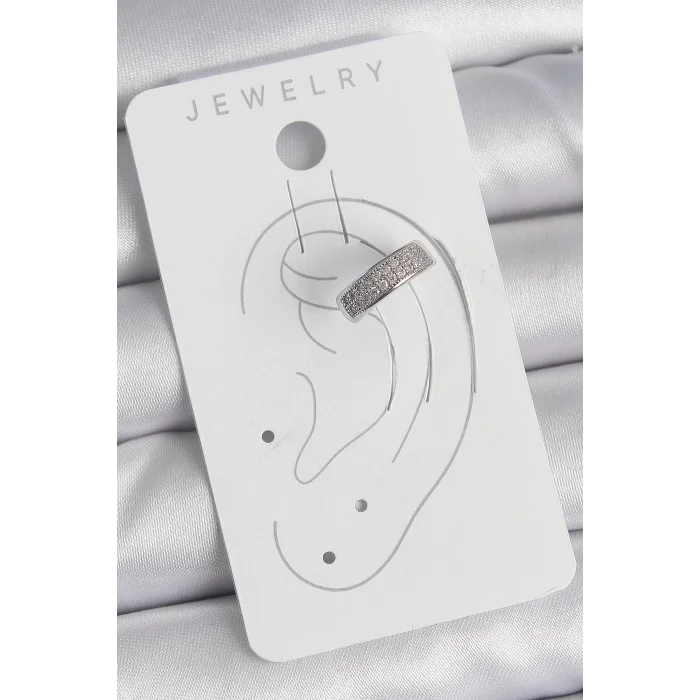 Pirinç Gümüş Renk Zirkon Taşlı Kıkırdak Model Kadın Küpe