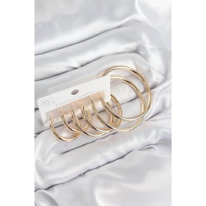 Pirinç Halka Model Gold Renk Kadın Set Küpe