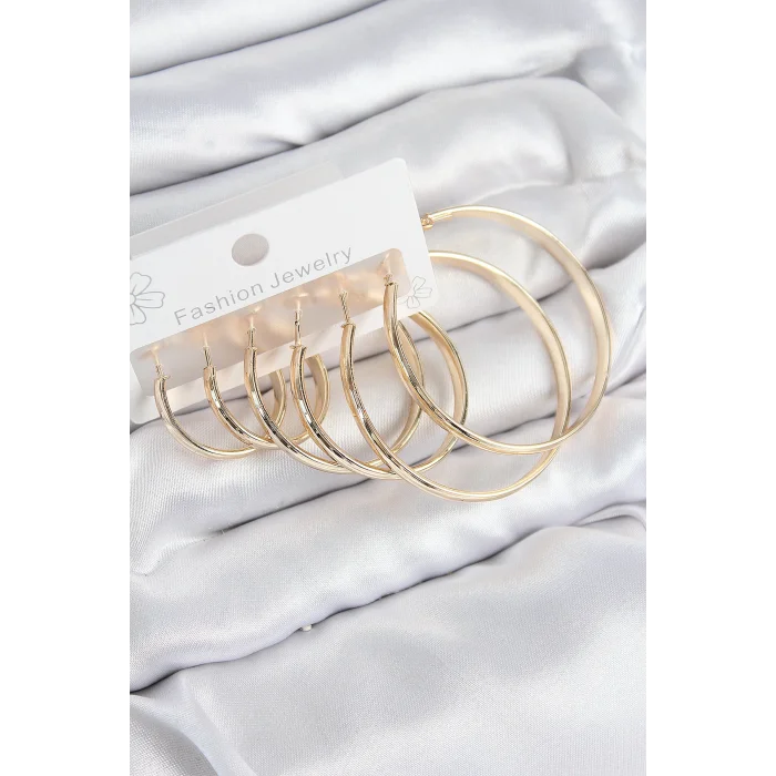 Pirinç Halka Model Gold Renk Kadın Set Küpe