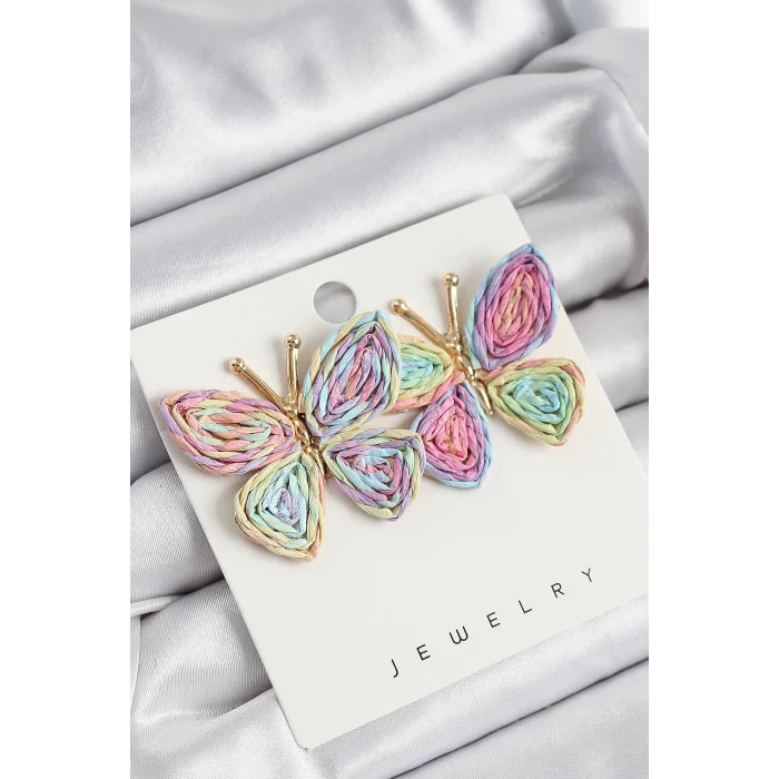 Pirinç Rainbow Kelebek Model Gold Renk Kadın Hasır Küpe