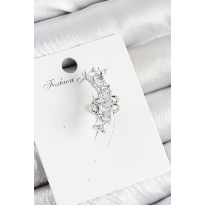 Pirinç Zirkon Taşlı Model Gümüş Renk Sağ Kıkırdak Küpe