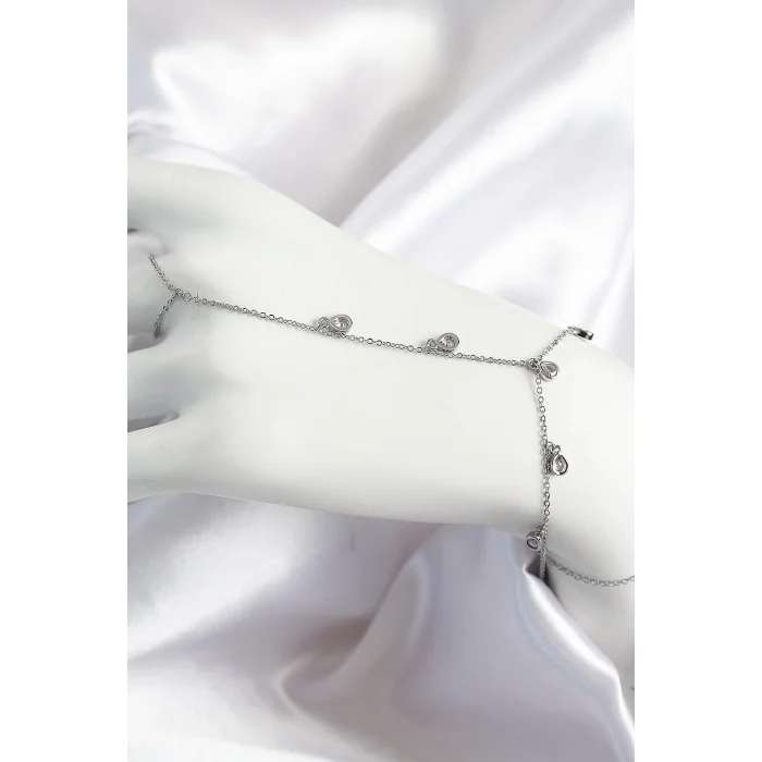 Pirinç Zirkon Taşlı Sallantılı Damla Model Gümüş Renk Kadın Şahmeran