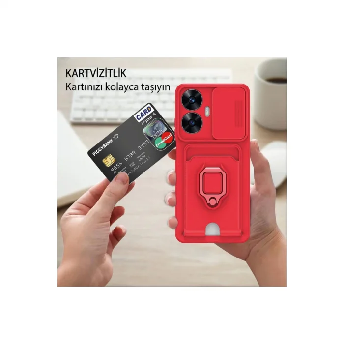 Realme C55 Kılıf Zuma Kartvizitli Yüzüklü Silikon - Siyah