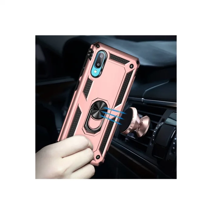 Samsung Galaxy A02 Kılıf Sofya Yüzüklü Silikon Kapak - Rose