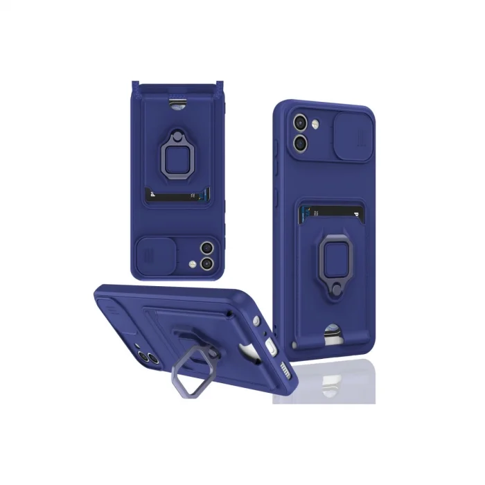 Samsung Galaxy A03 Kılıf Zuma Kartvizitli Yüzüklü Silikon - Lacivert