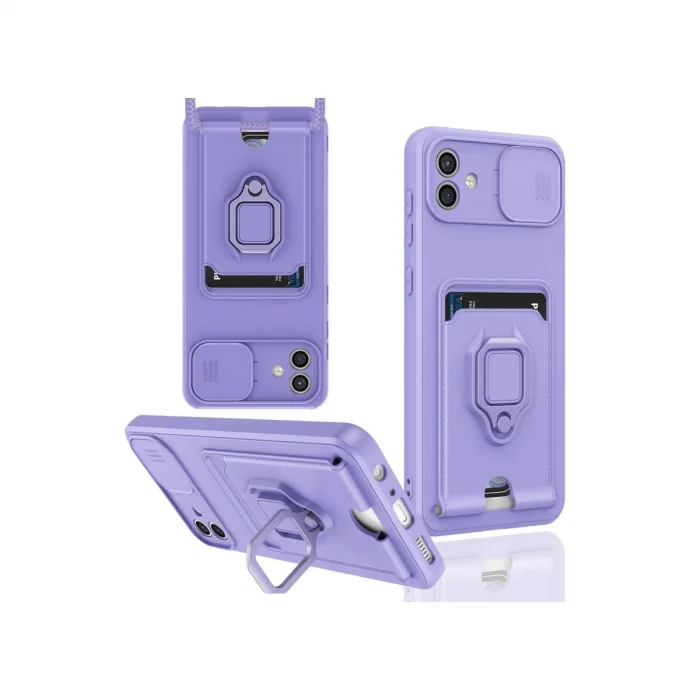 Samsung Galaxy A05 Kılıf Zuma Kartvizitli Yüzüklü Silikon - Lila