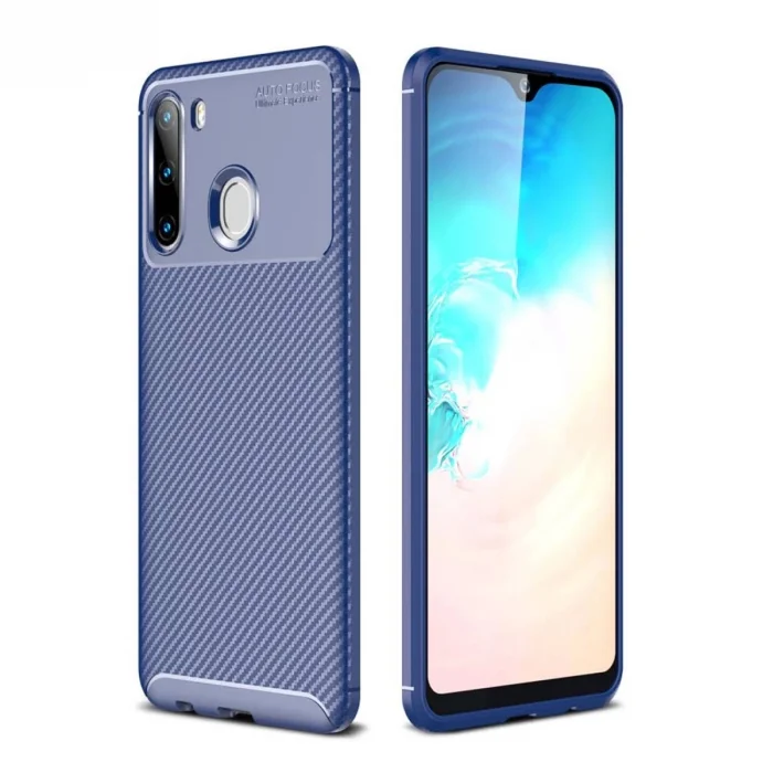 Samsung Galaxy A21 Kılıf Auto Focus Karbon Kapak - Lacivert
