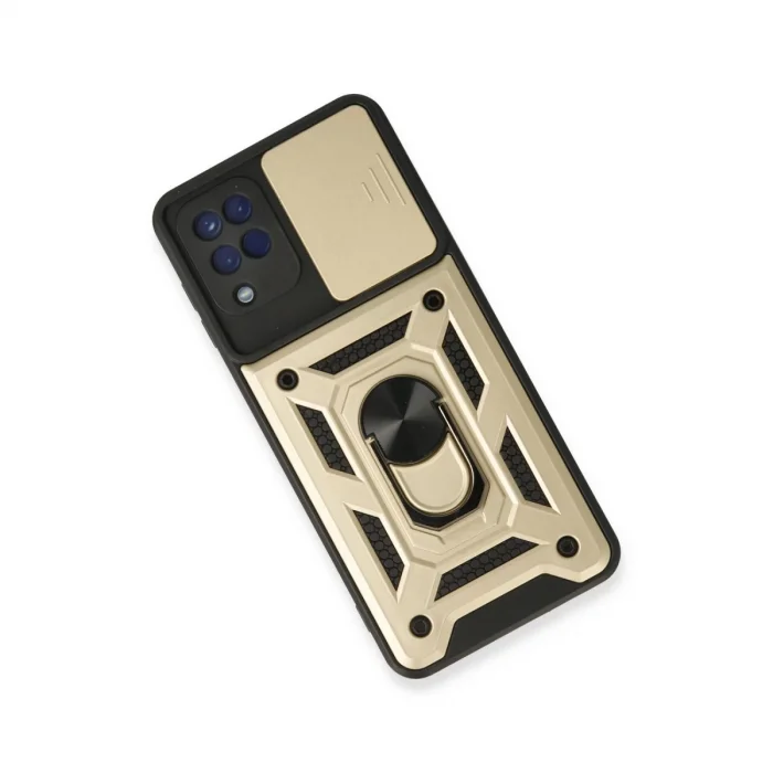 Samsung Galaxy A22 Kılıf Pars Lens Yüzüklü Silikon - Gold