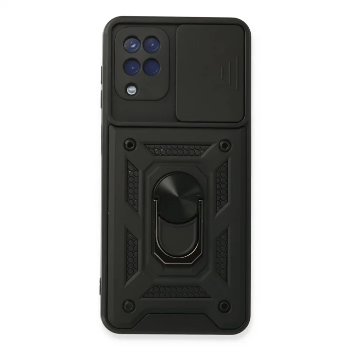 Samsung Galaxy A22 Kılıf Pars Lens Yüzüklü Silikon - Siyah