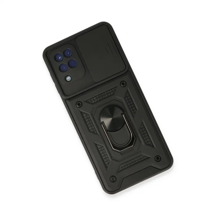 Samsung Galaxy A22 Kılıf Pars Lens Yüzüklü Silikon - Siyah