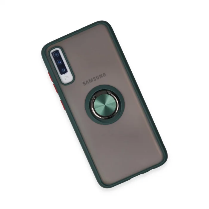 Samsung Galaxy A70 Kılıf Montreal Yüzüklü Silikon Kapak - Yeşil