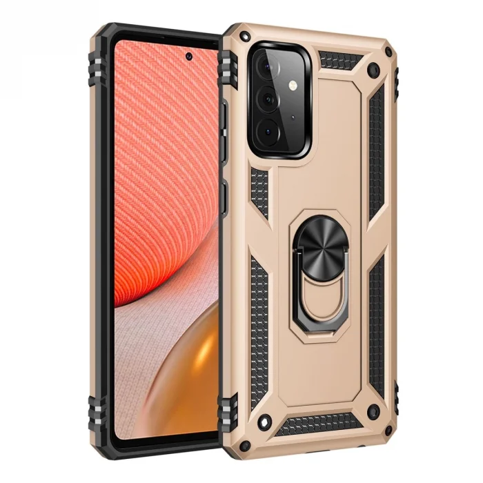 Samsung Galaxy A72 Kılıf Sofya Yüzüklü Silikon Kapak - Gold