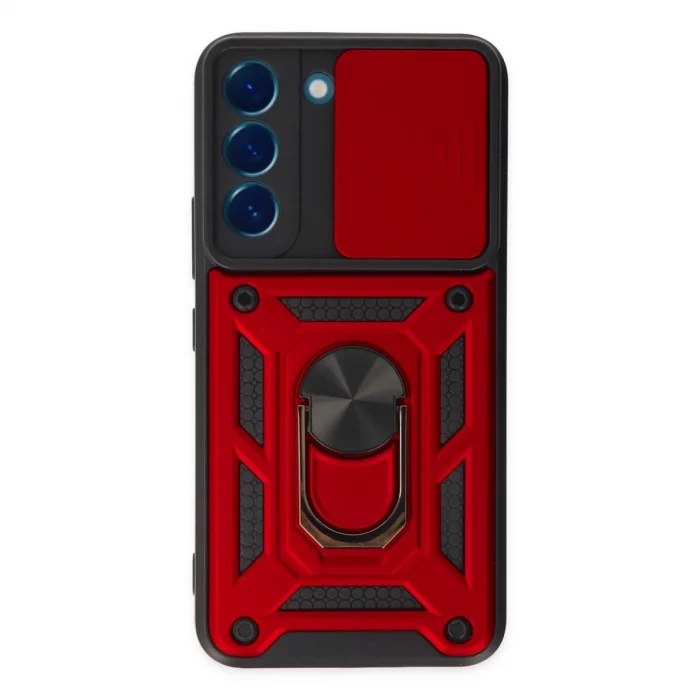 Samsung Galaxy S22 Kılıf Pars Lens Yüzüklü Silikon - Kırmızı