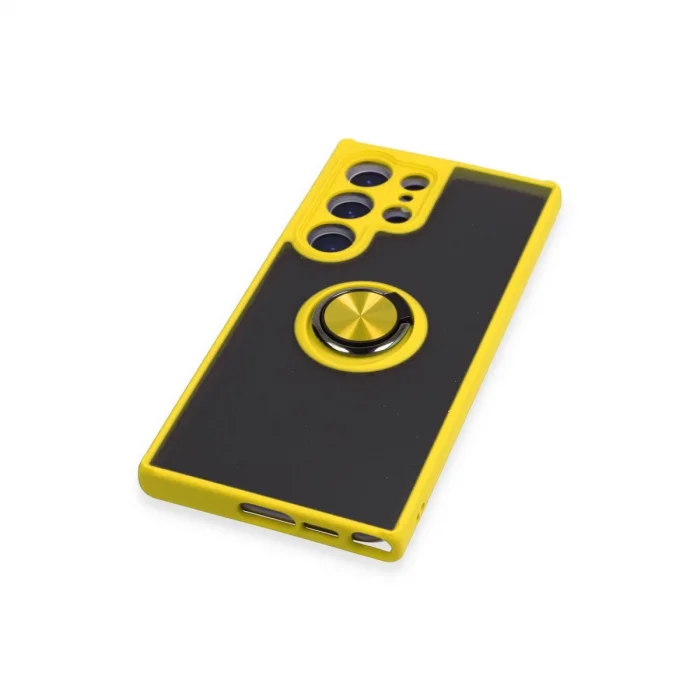 Samsung Galaxy S23 Ultra Kılıf Montreal Yüzüklü Silikon Kapak - Sarı