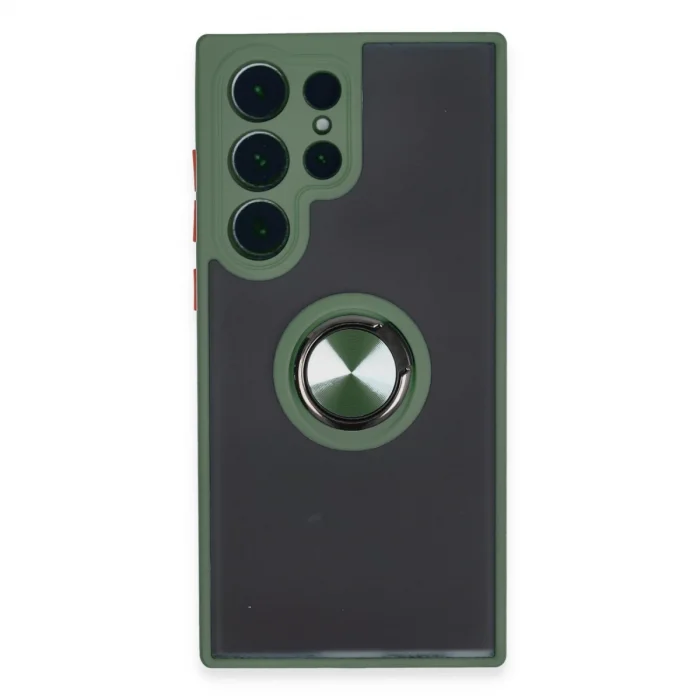 Samsung Galaxy S23 Ultra Kılıf Montreal Yüzüklü Silikon Kapak - Yeşil